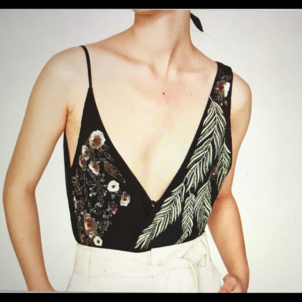 Zara Black Body Suit with embroidery detail